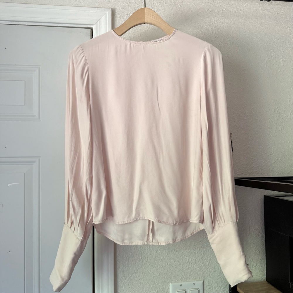 REFORMATION off‎ white pink silk long sleeve blouse shirt